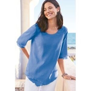 Soft Surroundings Siesta Key Gauzy Tunic Top Medium Blue‎ Womens Coastal Beach